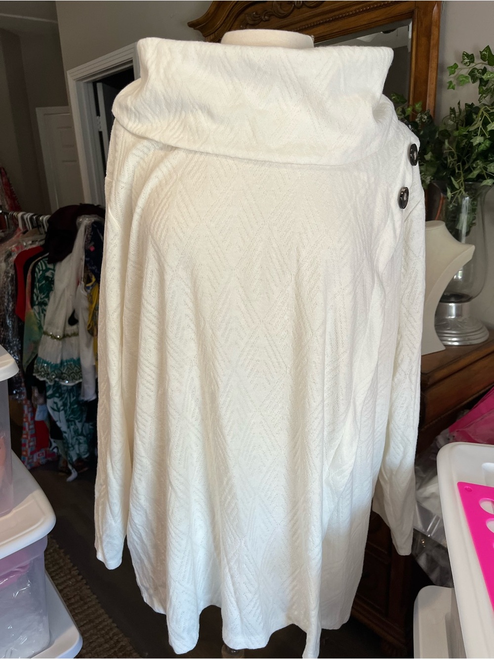 Cozy Cream Cowl Neck Button-Shoulder Sweater